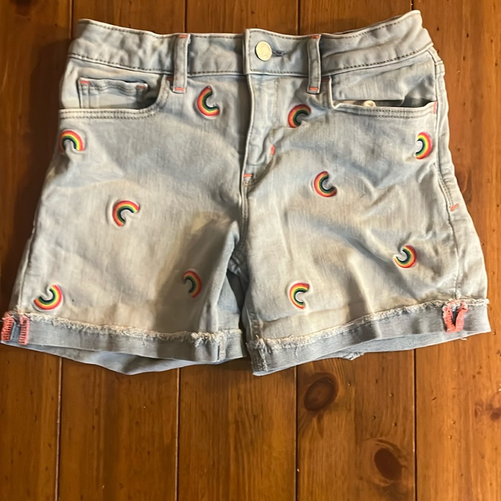 Kids denim shorts with rainbow embroidery
